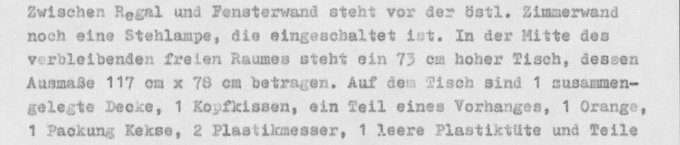 Auszug aus dem Tatort-Bericht der Polizei: Dort sind die Einrichtung und alle anderen Gegenstände aufgelistet, die sich nach der Geiselnahme im Apartnment in der Conollystraße 31 befanden. Ein Fernseher ist nicht dabei.